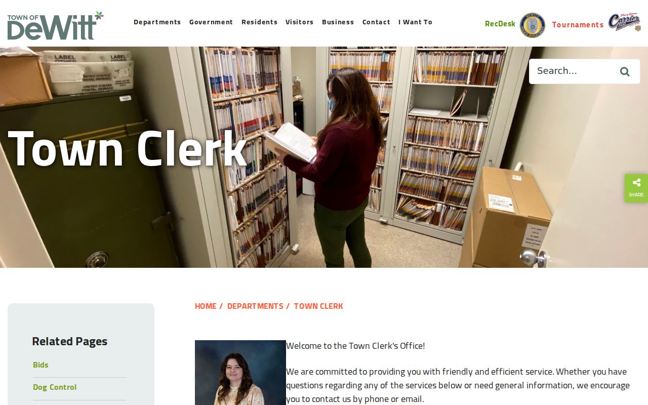 DeWitt residents directory Town Clerk FOIL request route