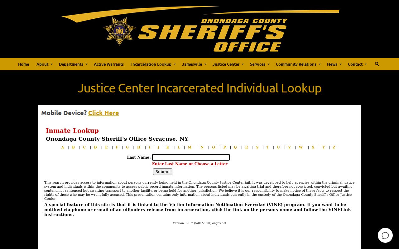 DeWitt resident lookup reference to the Onondaga County jail roster